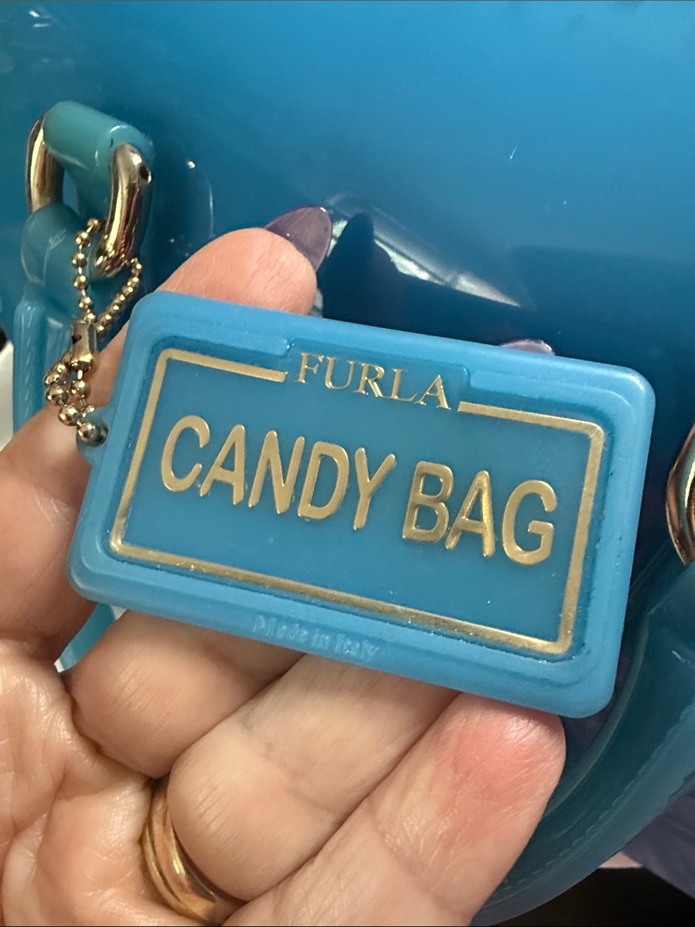 Furla Candy Blue Jelly Mini Handbag Boston Bag Made in Italy - Picture 11 of 13